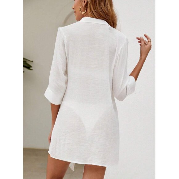 White Shirt Bathing Suit Cover Up - Picture 2 of 6